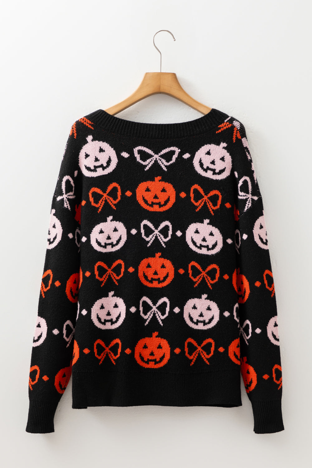 Halloween Pumpkin Bow Knit Button V Neck Sweater Cardigan