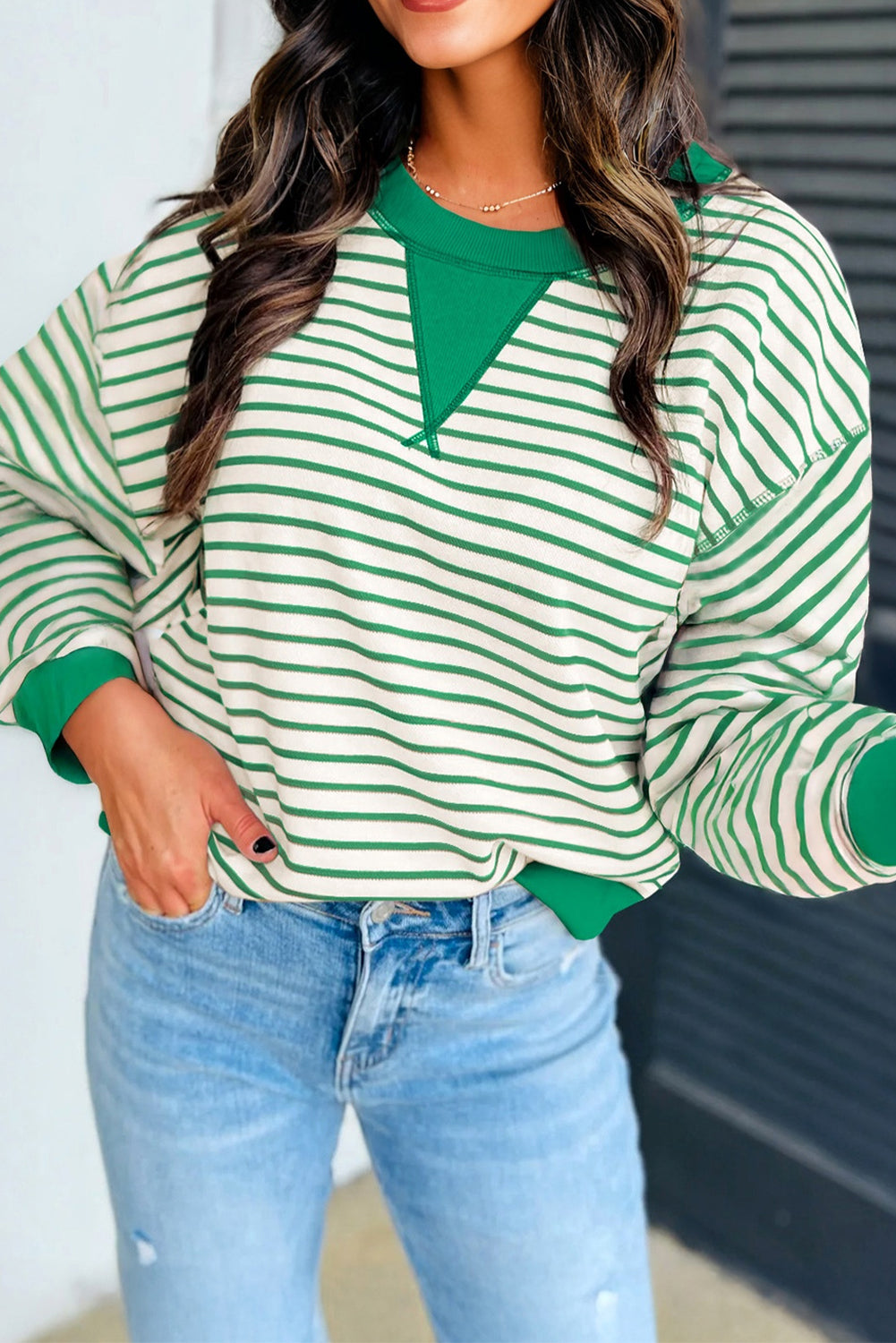 Striped Exposed Seam Patchwork Loose Pullover Top
