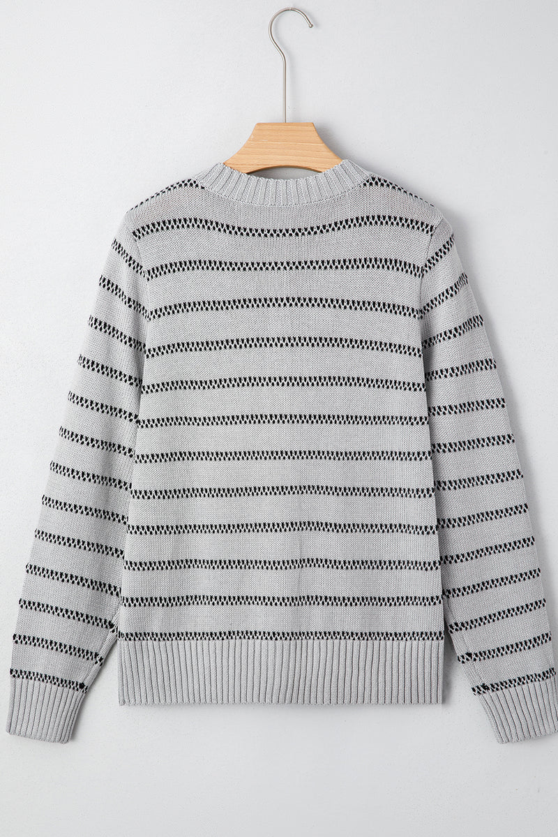 Stripe Button Front Ribbed Trim Short Cardigan