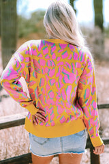 Multicoloured Abstract Print Ribbed Trim Baggy Sweater