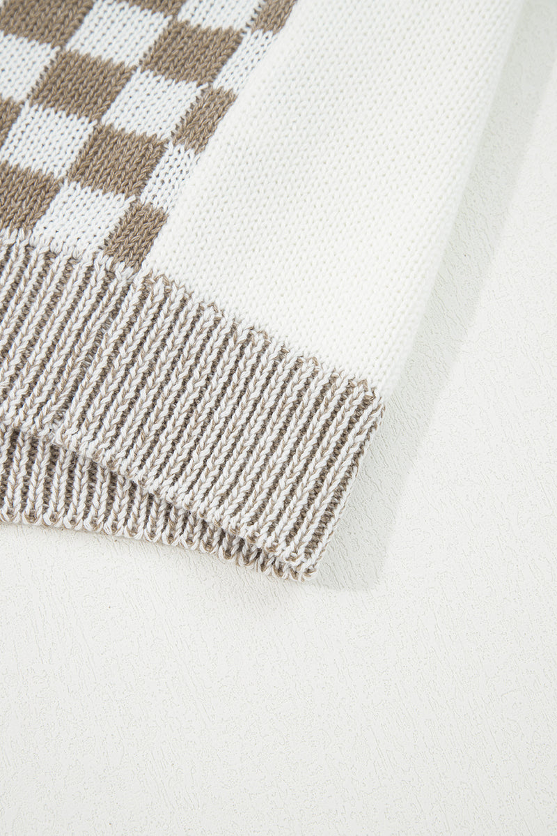 Checkered Open Front Drop Shoulder Cardigan