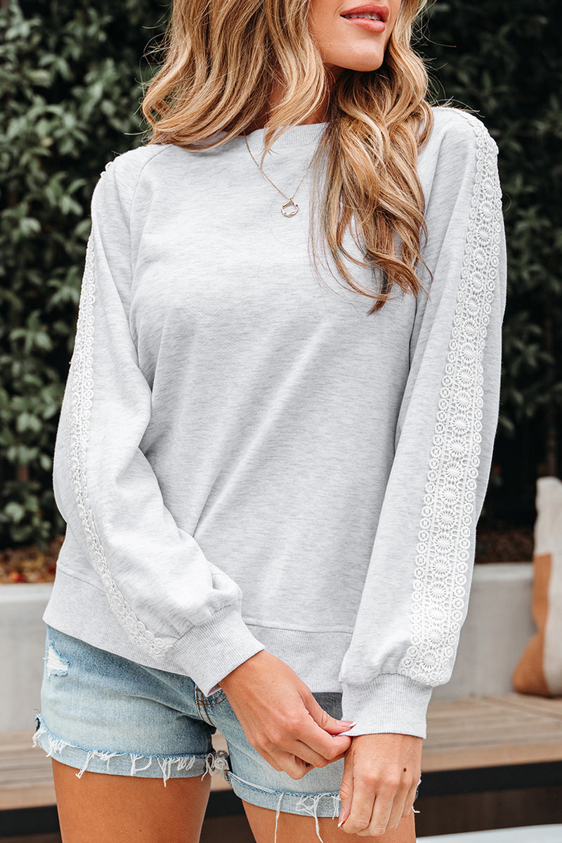 Lace Patchwork Raglan Sleeve Crew Neck Sweatshirt