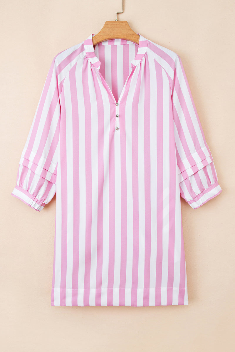 Stripe Bracelet Sleeve Buttons Loose Mini Dress