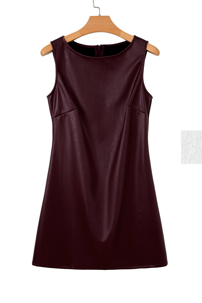 Brown Vegan Leather Sleeveless Mini Dress