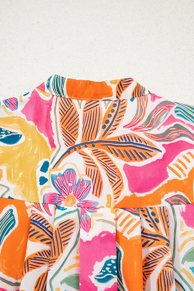 Tropical Vacation Vibe Printed Button Up Short Sleeve Shirt