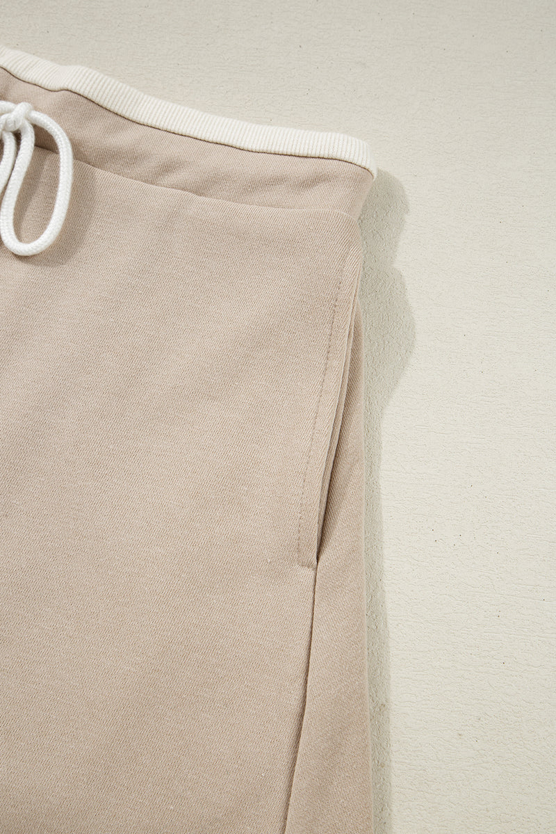 Edge Detail Colorblock Patchwork Cropped Pullover Drawstring Skirt Set