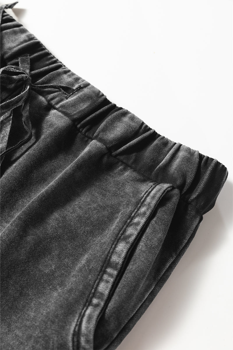 Mineral Wash Tiered Wide Leg Patchwork Drawstring Pants