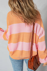 Stripe Colorblock Half Zip Oversize Sweater