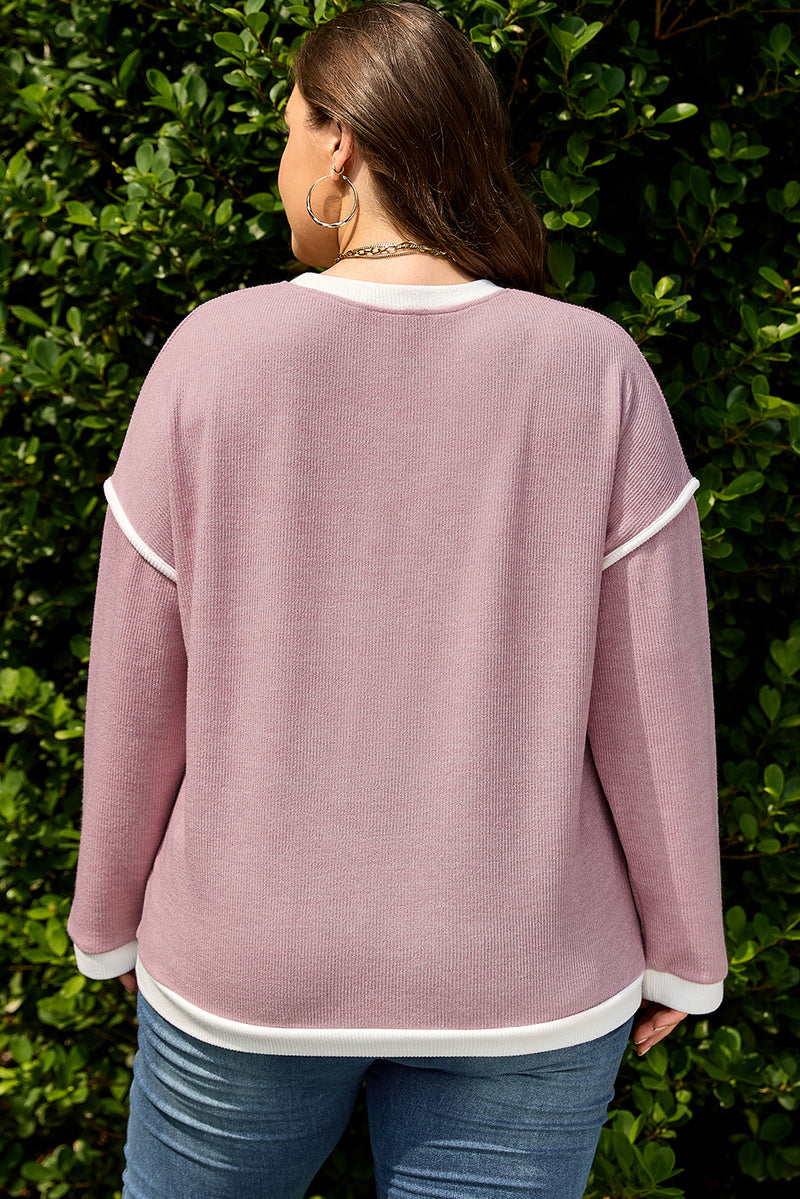 Contrast Trim Knitted Drop Shoulder Plus Size Top