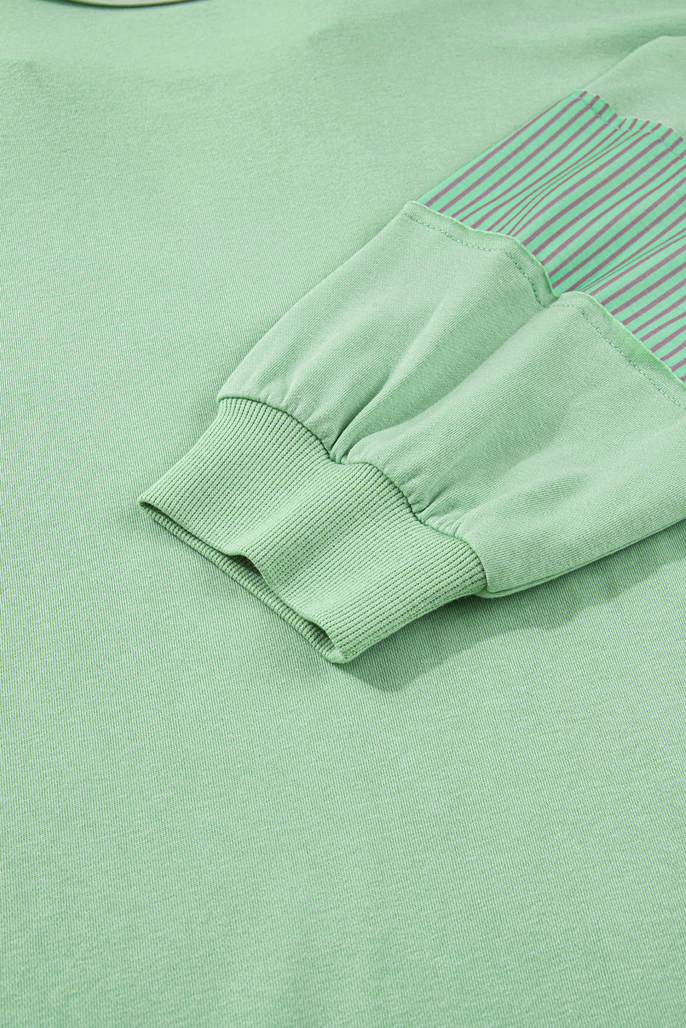 Light Green Color Block Striped Patchwork Collar V Neck Plus Size Sweatshirt