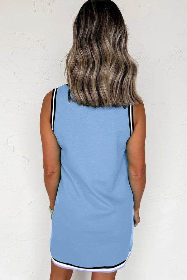 Color Contrast Trim V Neck Shift Sleeveless Mini Dress