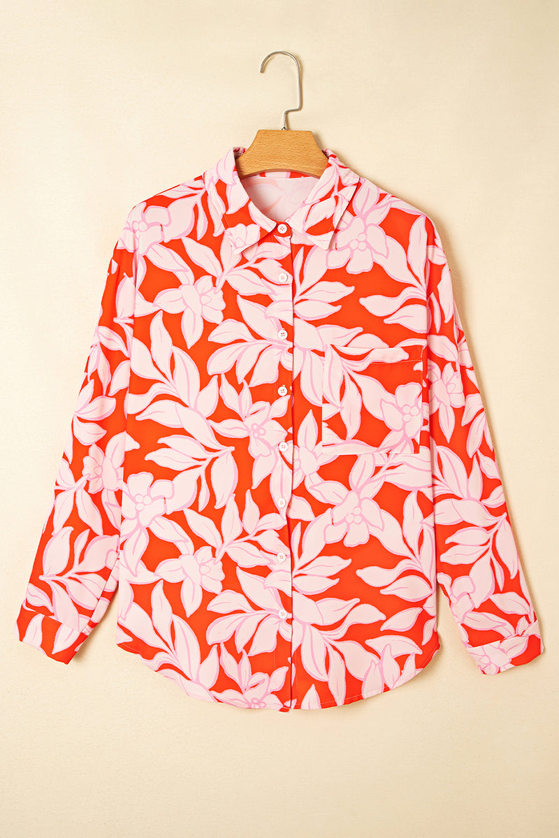 Botanical Print Single Chest Pocket Button Up Shirt