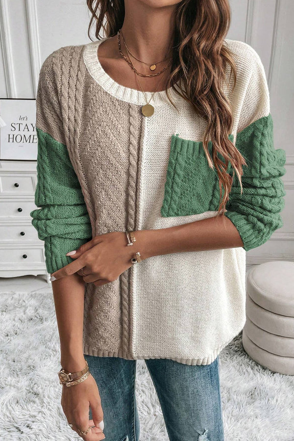 Colorblock Patched Pocket Drop Shoulder Sweater