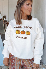 FARM FRESH PUMPKINS Embroidered Graphic Thanksgiving Holiday Sweatshirt