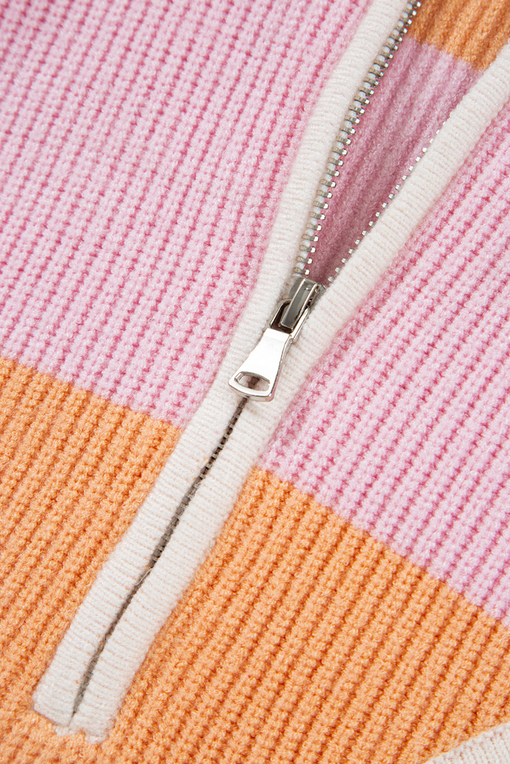 Stripe Colorblock Half Zip Oversize Sweater