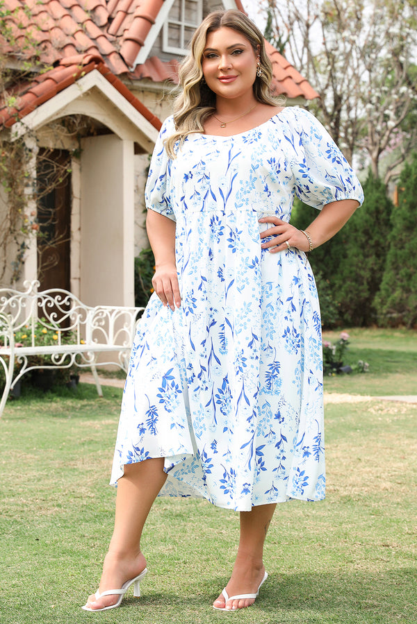 Floral Print Sweetheart Neck Plus Size Midi Dress
