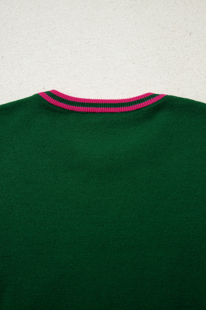 Moss Green Floral Patchwork Shirred Cuff Puff Sleeve Sweater