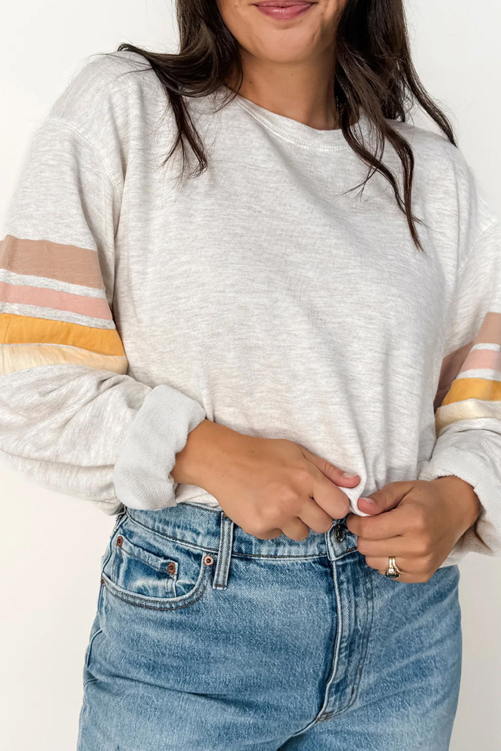 Light Grey Multicolored Striped Patchwork Drop Shoulder Sweatshirt