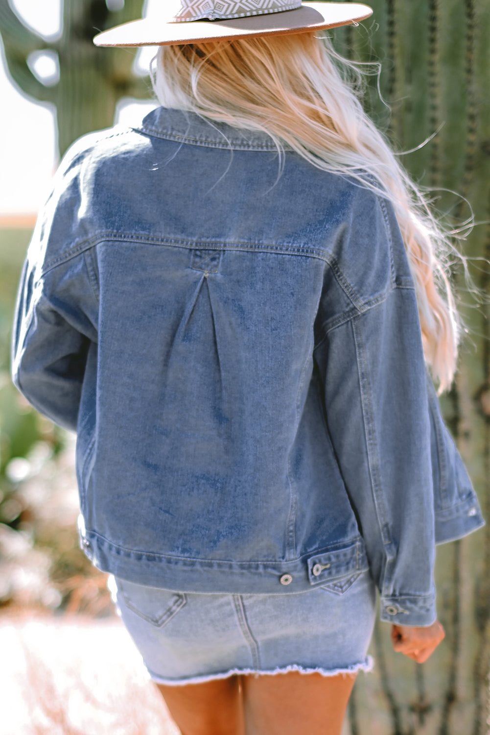 Stripe Washed Oversize Pocketed Denim Jacket