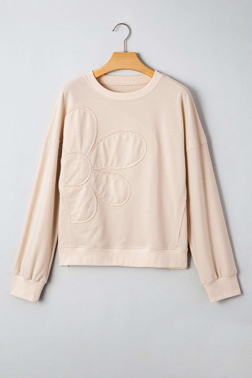 Raw Edge Flower Patch Drop Shoulder Casual Top