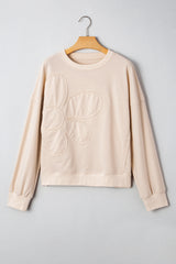 Raw Edge Flower Patch Drop Shoulder Casual Top
