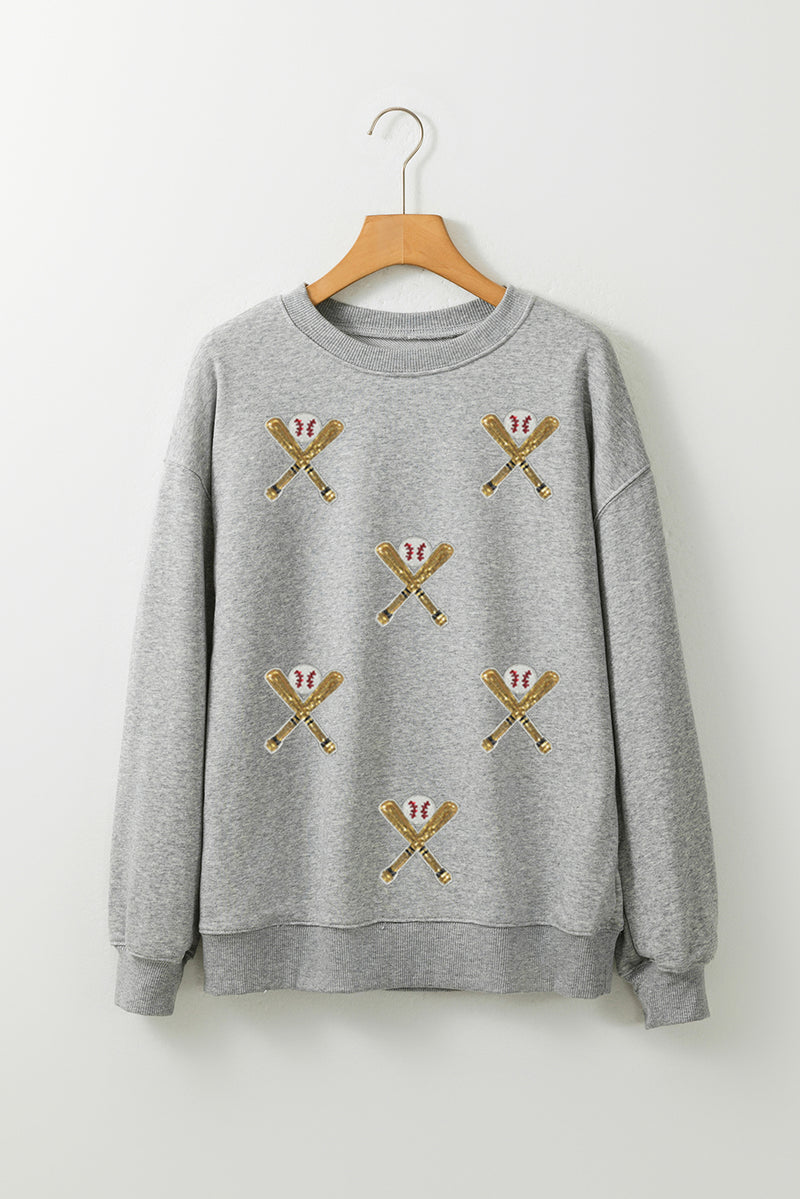 Sequin Baseball Game Day Graphic Casual Sweatshirt