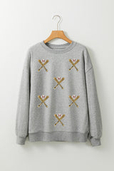 Sequin Baseball Game Day Graphic Casual Sweatshirt