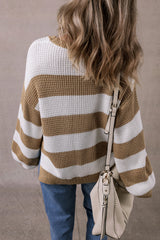 Light French Colorblock Striped Drop Shoulder Side Slit Sweater