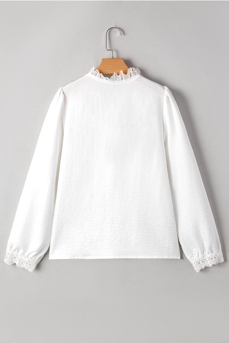 Lace Patchwork Buttoned Stand Neck Loose Shirt