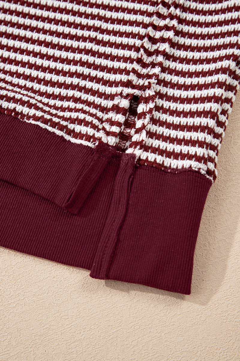 Stripe Ribbed Trim Drop Shoulder Long Sleeve Oversize Top
