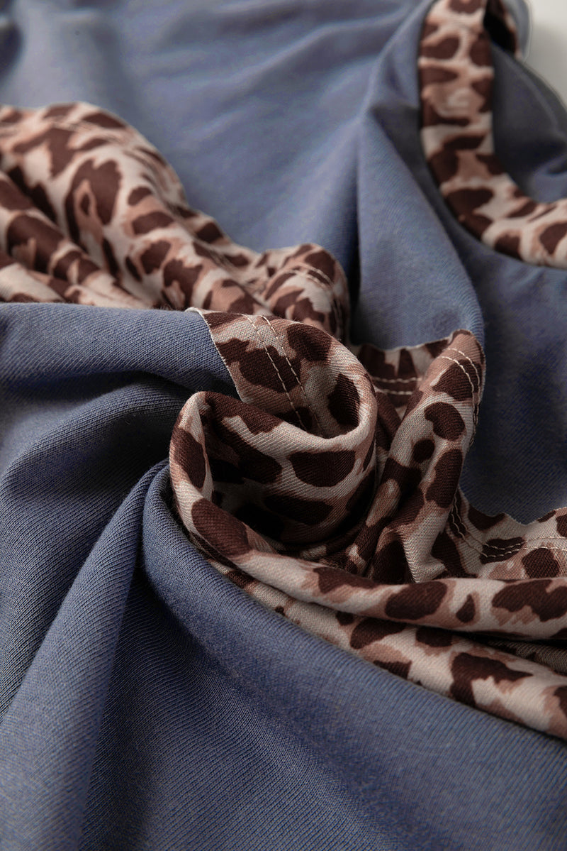 Leopard Colorblock Patchwork Long Sleeve Drop Shoulder Top