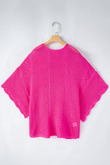 Solid Pointelle Knit Scallop Edge Short Sleeve Top