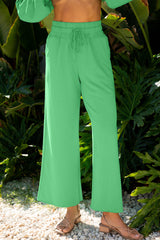 Drop Shoulder Puff Sleeve Crop Pullover Drawstring Wide Leg Pants Set