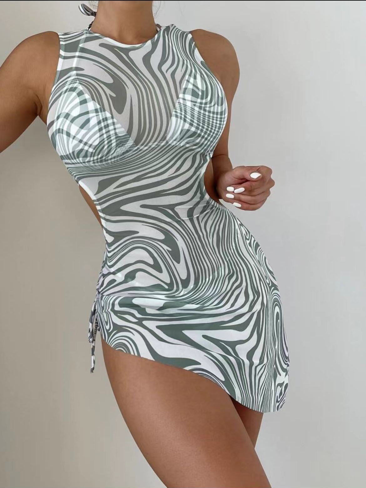 Bikini Three-piece Plant Flower Print Swimsuit