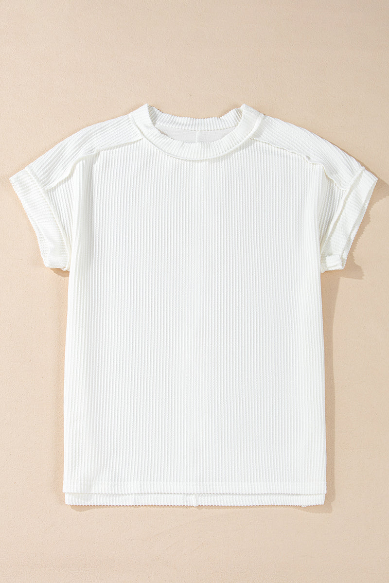 Textured Knit Exposed Stitching T-shirt