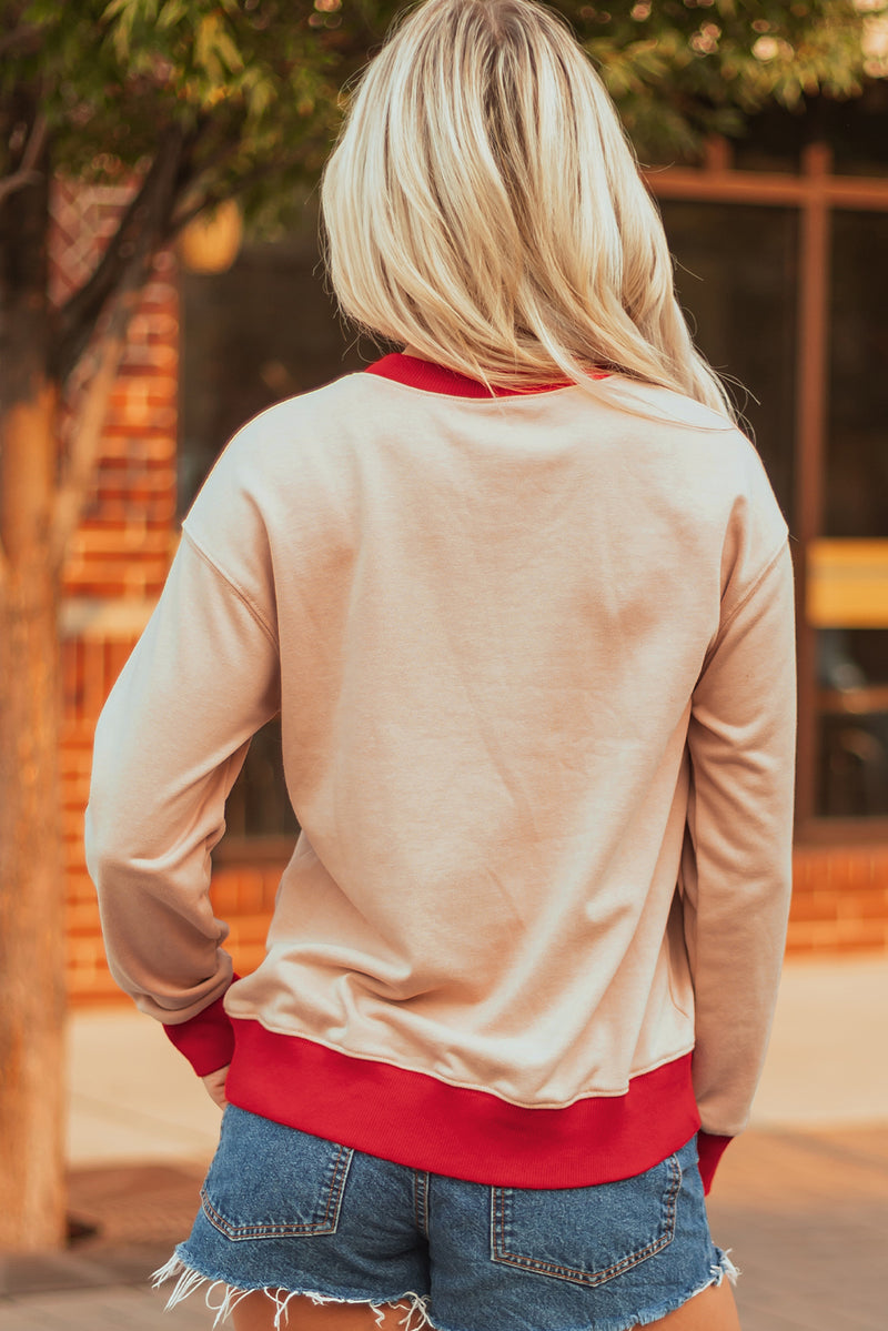 GAME DAY Letter Graphic Varsity Striped Detail Baggy Sweatshirt