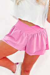 Solid Crossed Waist Tiered Flowy Shorts