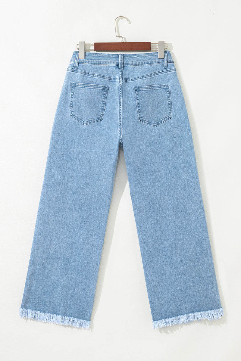 Acid Washed High Rise Cropped Wide Leg Jeans