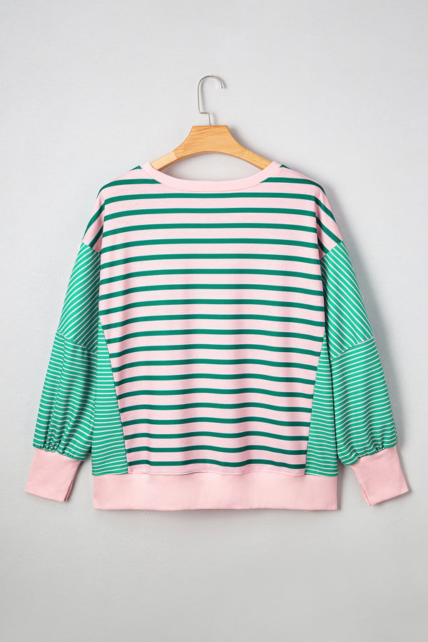 Stripe Color Block Exposed Seam Side Slit Plus Size Sweatshirt