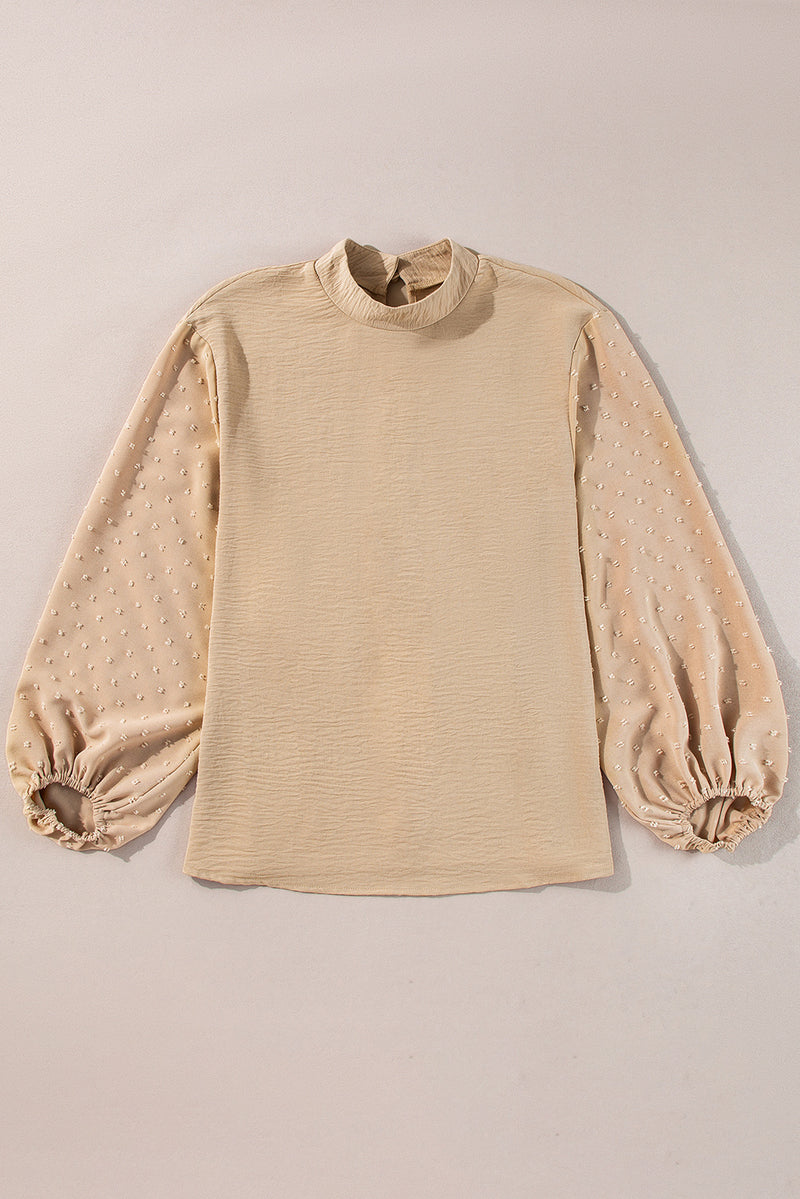 Swiss Dot Balloon Sleeve Loose Blouse
