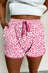 Leopard Elastic Waist Lace up Contrast Trim Casual Shorts