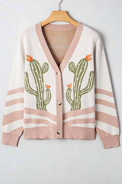 Desert Cactus Buttoned Front Sweater Cardigan