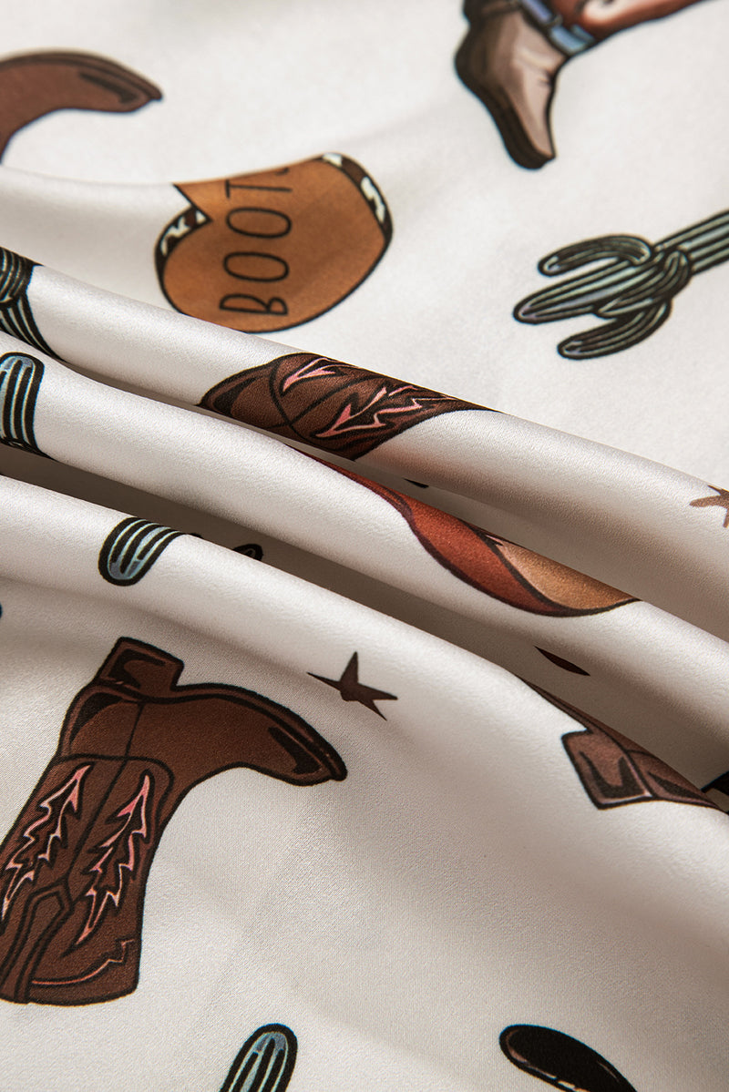 Western Fashion Print Button Up Casual Shirt