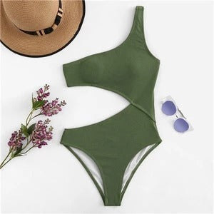 Sexy Solid color Ladies swimwear One piece swimsuit