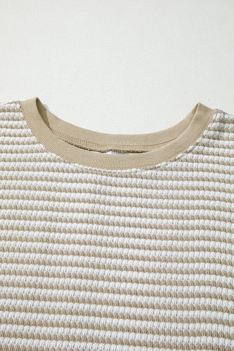 Stripe Plus Size Breathable Knit Ribbed Trim Long Sleeve Top