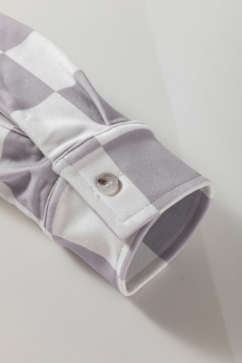 Checkerboard Flap Pocket Button Front Shacket