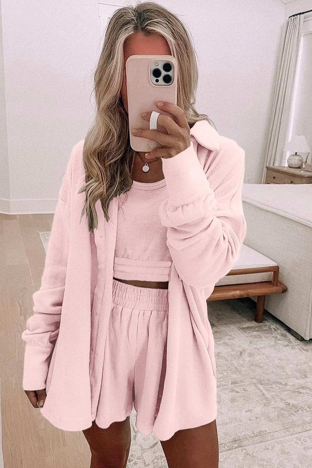 Crop Tank Top Shorts with Cardigan Lounge Set