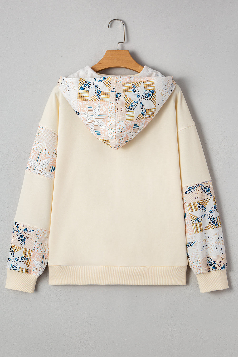 Western Geo Pattern Patchwork Hoodie with Kangaroo Pocket