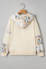 Western Geo Pattern Patchwork Hoodie with Kangaroo Pocket