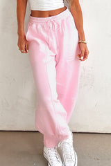 Drawstring Waist Patchwork Solid Color Jogger Pants